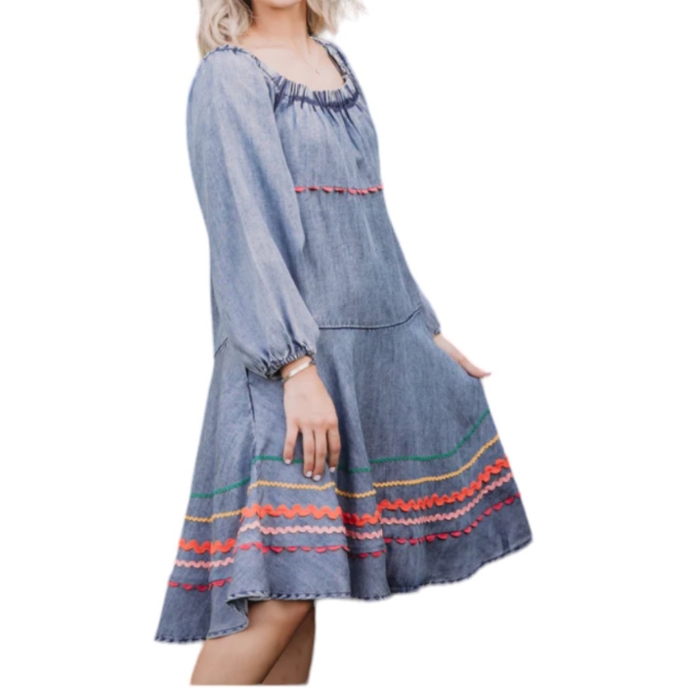 UNCLE FRANK Blue Oversized Denim Tencel Dress On Off Shoulder Pockets  M